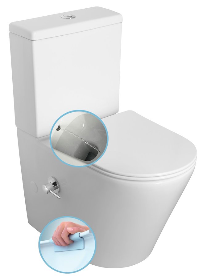 SAPHO PACO PC1012RX WC kombi Rimless s integrovanou bidetovou spŕškou, biela